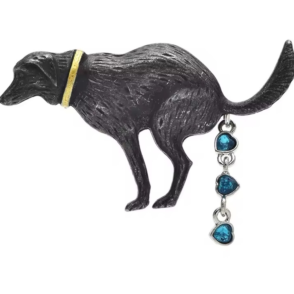 Pooping Dog Crystal Brooch - Picture 2 of 6